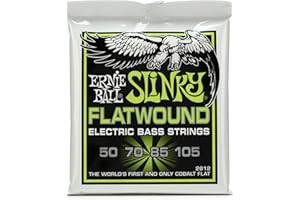 Ernie Ball Regular Slinky Flatwound - Cuerdas para bajo eléctrico, entorchado plano, calibre 50-105