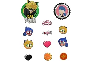 Miraculous Biedronka - Pop n' Swop 12 różnych odznaki biedronki i Cat Noir, przypinki zwykłe i XXL, kompatybilne z torebkami Pop n' Swop, torbą na ramię i plecakami (Wyncor)