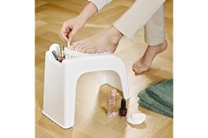 MYSMARTBUY.COM Chiropody and Pedicure Stool with Anti-Slip Bumps & Tool or Polish Compartment – Portable Plastic Footrest Support Stand for Foot & Nail Care – Measures H37.5 x W16.5 x D28cm