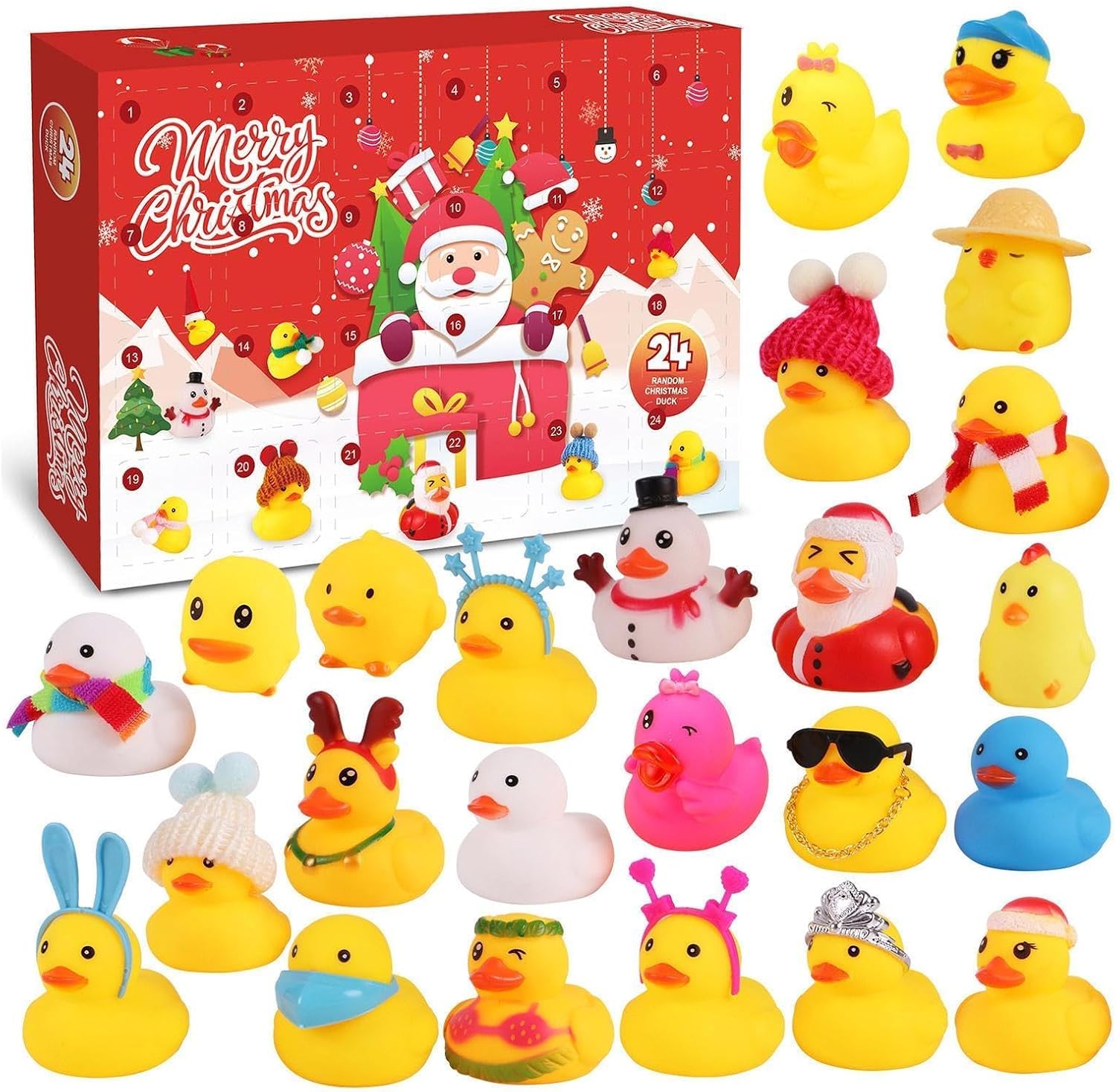 Calendario de Adviento 2025, calendario de Adviento de cuenta regresiva de 24 días de Navidad con 24 patos de goma, juguetes divertidos para niños, niñas, niños y niños pequeños, decoración de Navidad