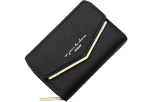 HNOOM Porte Monnaie Femme Portefeuille Femme en Cuir PU Porte Carte Monnaie Portefeuilles pour Femmes Court Zippé Femmes avec 9 emplacements pour Cartes Petit Porte Feuille (Noir)