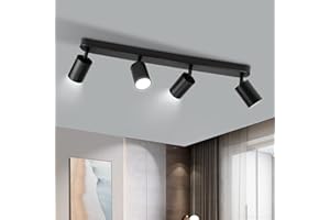 CANMEIJIA 4 Focos Lampara Techo Plafon LED Techo Gu10 Focos LED Interior Techo Rotación de 350° Ajustable Lamparas de Techo Dormitorio Adecuado para Dormitorio Pasillo Salón Ferroso (Sin Bombilla)