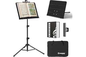 K Kasonic Faltbarer Notenständer, 2-in-1 Zusammenklappbarer Notenständer mit Notenblattmappe, Tragbarer Notenständer-Set für Aufführungen, Notenständer-Tripod für Musikalische Bedürfnisse, Schwarz