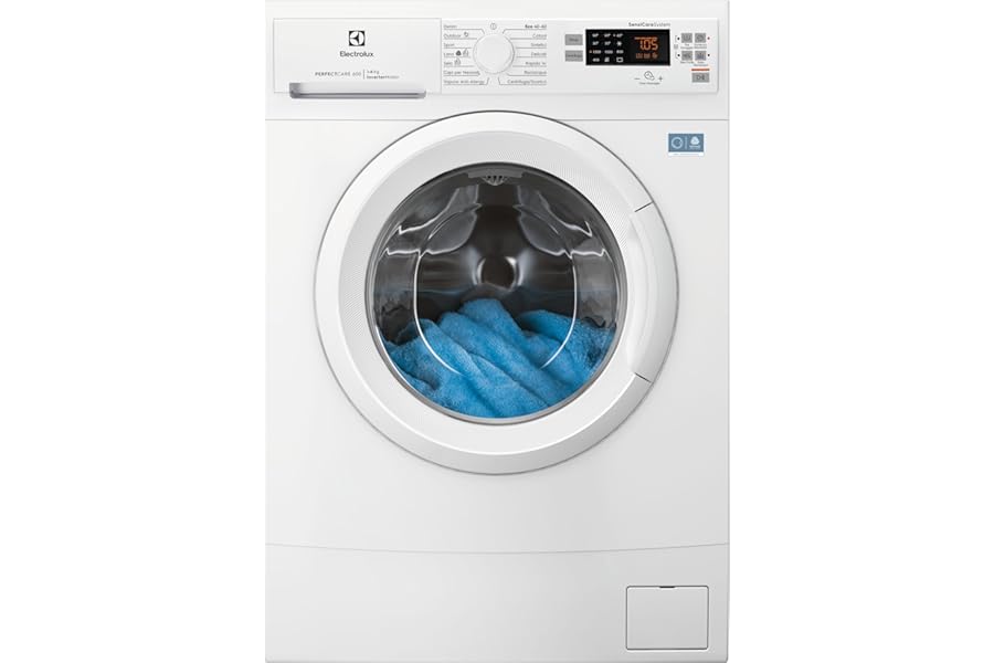 Electrolux EW6S526A SensiCare 600 Series 600 Slim Front Loading Washing Machine, 6 kg, Class A, Steam Anti-Allergy, Time Manager, Quick Wash 14 min, Soft and Fresh, 844 x 595 x 378 mm