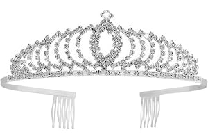 Vofler Silver Tiara Crystal Crown Headband Headpiece Rhinestone Hair Jewelry Decor for Women Ladies Little Girls Bridal Bride Princess Halloween Costume Party Birthday Wedding Pageant Prom with Combs