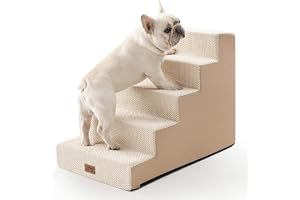 COZY KISS Breda Hundtrappor för Säng & Soffa, Halkfria Hundsteg för Små & Medelstor Hund, Tvättbara Husdjurssteg med Avtagbar Skydd, Stödjande Skum 5-stegs Husdjurstrappor för Äldre Hundar, Katter