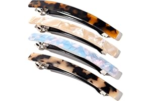 FSMILING 4 Pièces grosse barettes cheveux femme Motif Ecaille,Rectangle Pince à Cheveux Barrettes Clip Français,Automatique grande barettes cheveux epais,4couleurs