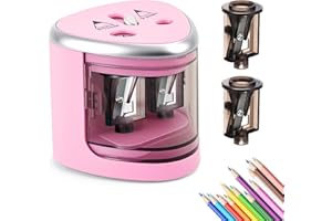 REAQUE Temperamatite Elettrico in Metallo,Temperino con Serbatoio Affilatura Manuale ed Elettrica,Doppio Foro 6mm e 12mm,Sicuro Tempera Matite Per Bambini (rosa)
