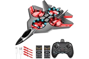 JONRRYIN RC Flugzeug für Kinder, 2,4 GHz Ferngesteuertes Flugzeugmodell mit LED, RC Flugzeug mit 4 Achsen Gyro Stabilisator für Kinder und Anfänger (Grau)