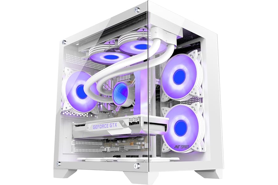 Amazon listing image: Ant Esports Crystal Z2 Mid-Tower Computer Case/Gaming Cabinet – White