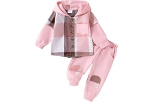 PANLIDAPAN Baby Girls Fall Winter Outfits Hoodies Button-up Sweatshirts Coats Pants Jogger Trousers Set Toddler Infant Contrast Color Clothes