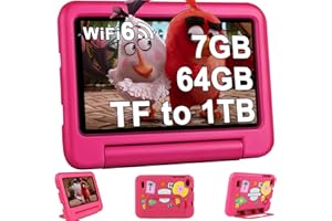 Oangcc 2025 Tablet Bambini 7 Pollici Android 13, 7GB RAM+64GB ROM (TF 1TB), WiFi 6 BT 5.0, Octa-Core, GMS Certificated | Controllo Parentale | Doppia Fotocamera | GPS | Tablet con Custodia EVA - Rosa