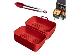 CERENE - Molde silicona freidora de aire, accesorios airfryer sin aceite, cesta de silicona para air fryer, moldes airfryer doble, bandeja doble, recipiente freidora de aire, cecotec, cosori, ninja