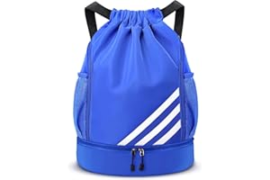RHITCHY Bolsa de deporte con cordón, bolsa de fútbol, mochila deportiva de gran capacidad, mochila deportiva ajustable con compartimento para pelotas, impermeable, mochila para mujer, hombre y niño