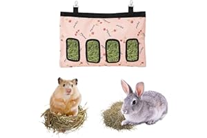 AETHERAURORA 1 Stück Kaninchen Heutasche, Meerschweinchen Futterstation, Futterspender Kleintiere, 4 Löcher Hängender Heutasche, Kleintiere Heutasche, Futtersack für Hase Chinchilla Hamster Kleine Tiere, Rosa