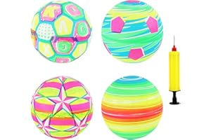 PORUPAEL Nadmuchiwane piłki plażowe, 4 sztuki, 20 cm, tęczowe piłki plażowe, z pompką, do siatkówki, nadmuchiwane piłki nożne na lato, do aktywności na świeżym powietrzu, na plażę, na basen, do