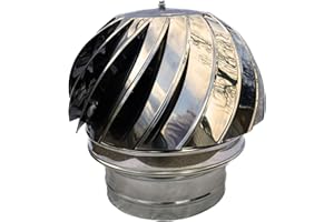 180 mm SUNIFY Extracteur de Fumées Rotatif Éolien En Inox AISI304 Base Ronde - Chapeau de Cheminée Anti-Courant d'Air pour Conduits. Tout Usage Ventilateur et Casquette Rotative Inox 80mm-350mm
