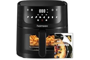 HAIMEEC Air Fryer 6L, 8 cooking options, Visual Window, Max temp 220°C, Nonstick Basket, Digital touchscreen, Easy clean, Shake Reminder, Quiet<60dB for Healthy Cooking