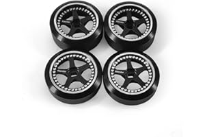 Abendor 4Pcs Rc Drift Wheels and Drift Tires for 1/28 Wltoys K969 K989 P929, Alloy Rc Drift Car Wheels with Hard Rubber Tires for 1/28 Kyosho Mini-Z Mini-Q HGD1 HGV1 (Black)