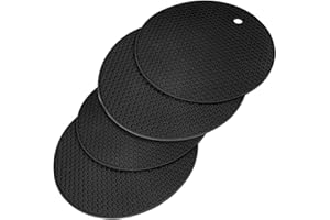 Uootach Set di 4 Sottopentola Rotondi in Silicone, Sottobicchiere in silicone antiscivolo, Presine in silicone Resistente, impermeabile e antiscivolo, per pentole, padelle, teiere e ciotole(Nero)