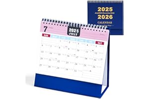 TIKPLUS Desk Calendar 2026, 2026 Desktop Calendar uk from July. 2025 to Dec. 2026, 18 Month Twin-Wire Binding Standing Flip Desk Calendar, 19 x 17 x 8.5 cm Academic Calendar for Home Office Study (Blue)