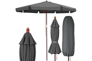 Kingsleeve Parasol de jardin en bois Ø 330 cm anthracite Pare-soleil avec protection UV50+ Protection solaire extérieur