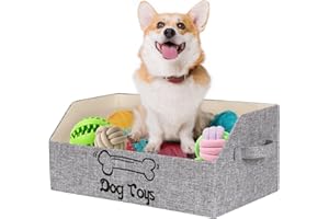 BinWhiz Large Size Dog Toy Box, 50x29x22 cm Collapsible Basket for Dogs and Puppies, Pet Storage Box Chest Holder Organizer with Handles for Toys, Clothes and Accessories, Grey (For Dog)