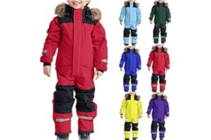 Elsa Keith Schneeanzug Kinder Unisex Skioverall Fleece Wasserdicht Schneeoverall mit Kapuze Skianzug Winddicht Winter Daunenjacke Verdickt Atmungsaktiv Skihose Warmes Outdoor Winteranzug