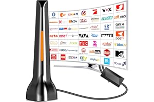 DGUPSP DVBT2 Antenne, zimmerantenne DVB-T & DVB-T2 Antennen mit Verstärker, Großer Reichweite und 360° Empfang, Zimmerantenne für Fernseher mit Starkem Magnetfuß, Geeignet für 4K 1080p - 3M Kabel