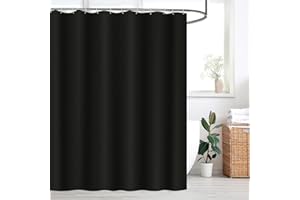 ‎WELTRXE WELTRXE Duschvorhang, Basic Duschvorhänge mit Gewicht, 180x180 cm Textil aus Polyester Stoff, Anti-Schimmel Dusch Vorhang Wasserdicht Waschbar, Shower Curtains für Dusche und Badewanne Schwarz