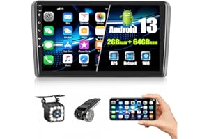 [2+64G] Auometo Android 13 Radio Coche para Audi A3 S3 RS3 8P, 9 Pulgadas Pantalla Táctil con Bluetooth/GPS/FM/RDS/WiFi/USB Enlace Espejo/Mandos en el Volante+Canbus+Cámara+DVR