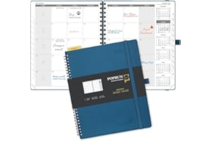 POPRUN Monthly Planner 2024-2025 with Tabs 26.5x21.5cm (18-Month: Jan'24 - Jun'25) Month to View only Diary, Spiral PU Leather Softcover, Sunday Start (Night Sky Blue)