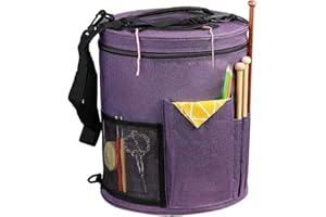 SumDirect Knitting Bag, Yarn Organizer Tote Bag Portable Storage Bag for Yarns, Carrying Projects, Knitting Needles, Crochet Hooks, Manuals and Other Accessories (Purple)