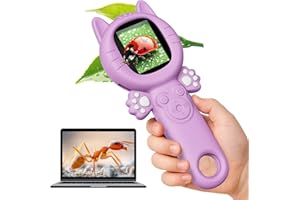 HUTACT Portable Digital Microscope for Kids: 500X Handheld Magnifying Glass with 2" Screen Camera - for Age 3-12 Girls Birthday Gifts Toy with 32GB Memory Card(Purple)