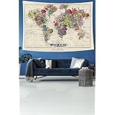 Pelangi D&uuml;nya Bitki Haritası Desenli Leke Tutmaz Kadife Dokulu Kumaş Duvar &Ouml;rt&uuml;s&uuml; Duvar Halısı Tapestry WLL169, 140 x 140