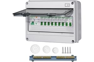 CHENGPI Wasserdichte Verteilerkasten Aufputz mit Kupferstäben,Kleinverteiler Aufputzmit mit AC Leckschalter 100A,AC Trennschalter 4x10A+3x16A+2x20A für Zuhause/Büro