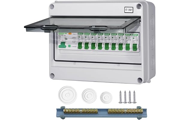 CHENGPI Boîte à fusibles Coffret Electrique Etanche,Boîtier de Distribution avec Rangée de Cuivre,Disjoncteurs électriques 100A CA,Sectionneur 4x10A+3x16A+2x20A CA pour Maison/Bureau