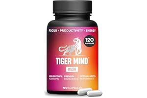 Tiger Mind Rush Nootropics Brain Supplement with Vitamins B12, B6, Folic Acid (B9), Lion's Mane, Ginkgo Biloba & More | For Energy, Focus & Memory Functions | Non-GMO, Vegan, Made in the UK, 120 Count