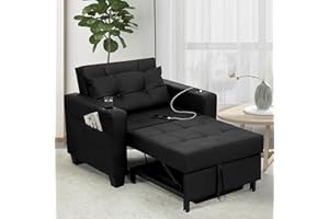 DURASPACE Black Faux Leather Modern Recliner Adjustable Backrest Armchair Sleeper Chair Bed With USB Port, Cup Holder, Side Pockets, Bottom Storage Basket For Home Living Room