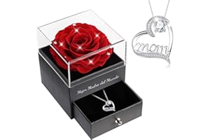 Sunia Regalos Originales para Madres, Rosa Eterna con Collar Plata de Ley 925, Mejor Madre del Mundo, Rosa Eterna Natural Preservada Regalos para Madres, Regalo Mama Cumpleaños Navidad Dia de la Madre