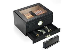 Slege Zigarren Humidore, Humidor-Zigarren, Spanische Zeder Hölzerne Zigarrenbox, Zigarren Zubehör Schublade, mit Zigarren Befeuchter,Hygrometer,Teiler,Männer Geschenk Zigarren Zubehör(25-30 Zigarren)