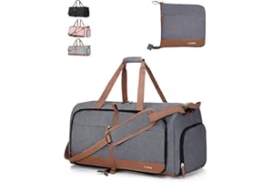Lekesky Bolsa de Viaje Mujer 60L Bolso de Viaje Plegable Bolsa de Deporte Weekender con Compartimento para Zapatos, Bolsa de Equipaje de Mano Impermeable/Bolsa de Deporte/Bolsa de Hospital (Gris)