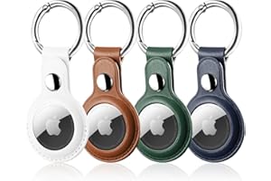 LETREEN Airtag Case, 4 Pack PU Leather Airtag Holder with Key Ring, Protective Air Tag Holder Keyring for Luggage Keychain, Kids, Pet Collar Tracker Dog Cat