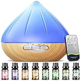 Diffusore di Oli Essenziali, 500ml Aromi Diffusori con 8x10ml Oli Essenziali Set, Telecomando Umidificatore con 14 Colori LED