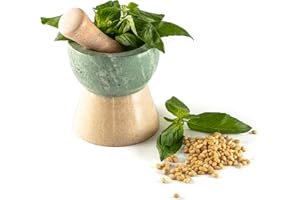 Mortaio con Pestello, Doppia Cava, in Marmo Rosa e Verde. Lavorato a mano, Collezione Giano, 12 cm x13 H cm, Foodesign