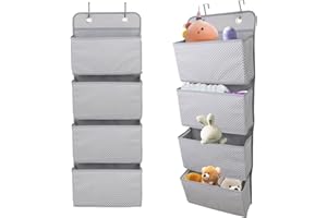 MangoKit Baby Over Door Hanging Organiser,Wardrobe Storage Organiser, Space Saving Furniture Storage for Bathroom Children's Room Nursery - Store Toys Diapers and Toiletries 4 Pocket (Gray)