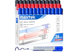 maxtek Whiteboard Pens Markers, 36 Count Whiteboard Markers Pens Erasable, Bullet Tip Black Blue Red 3 Assorted Colors, 2-3mm, Office & Classroom Teaching Supplies