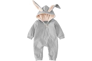 Momkonzz Newborn Baby Girl Easter Outfit My First Easter Onesie Infant Bunny Romper Long Sleeve 0-18 Months