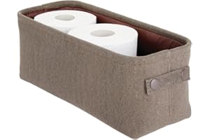 mDesign Fabric Storage Box – Household Storage Basket with Integrated Handles – Perfect for Holding Towels and Bathroom Accessories – Dark Brown