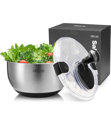 Essoreuse à Salade Inox 5L - Sécheuse à Légumes Avec Couvercle, Base Antidérapante, Manivelle Facile
